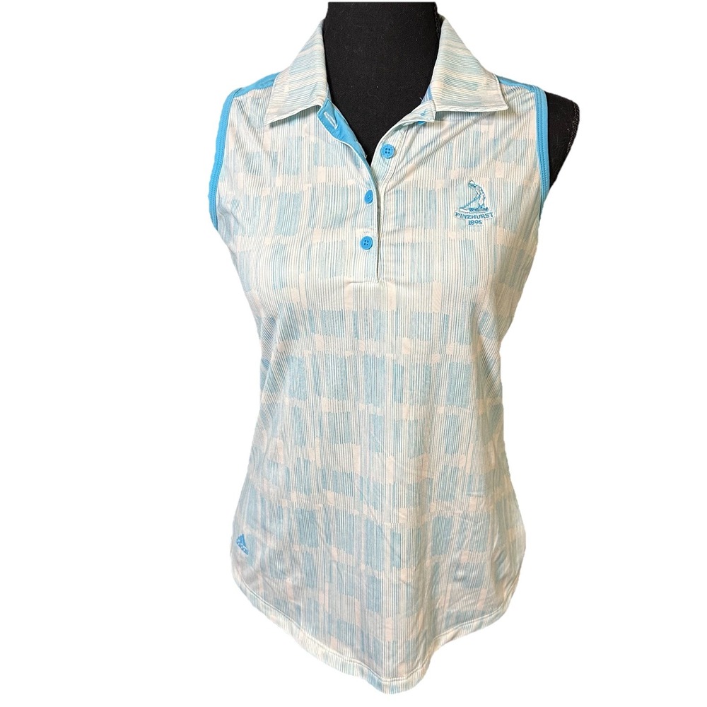 Adidas PINEHURST 1895 Golf Sleeveless Polo Shirt XS Women Blue White